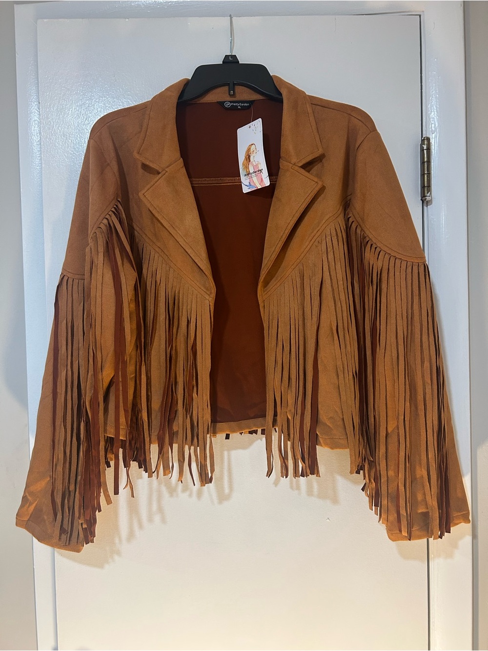 Fringed Suede-Style Leather Jacket in Brown